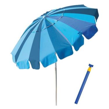 Imagem de Kit Guarda Sol Sky 2,20m Poliéster Alumínio Grande Azul Saca Areia Pre