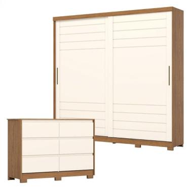Imagem de Guarda Roupa Casal Cayman E Cômoda Ravenna Nature Off White - Henn