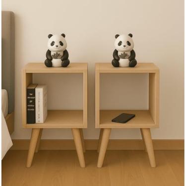 Imagem de Mesa de cabeceira quadrada com pernas vintage, 42x22 - conjunto de 2 peças com gavetas(natural (crua))