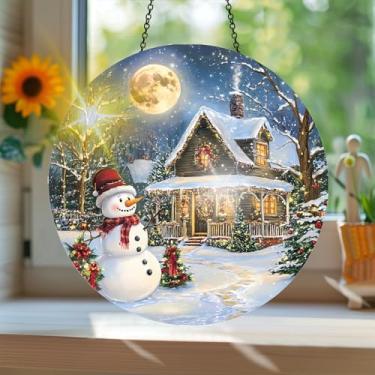 Imagem de Apanhador solar de acrílico colorido, apanhador de sol estilo vitral impresso de Natal com reflexos de arco-íris, arte de parede para decoração de janela suspensa, ornamentos de Natal para uso interno