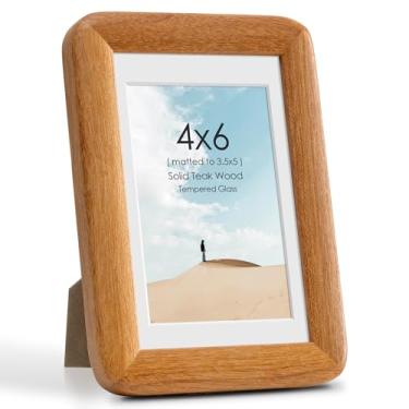Imagem de Porta-retrato 10 x 15 cm, moldura de madeira maciça de teca com tapete para fotos de 9 x 12 cm ou 10 x 15 sem tapete, molduras de madeira 10 x 15 cm com vidro temperado, moldura curva de madeira 10 x