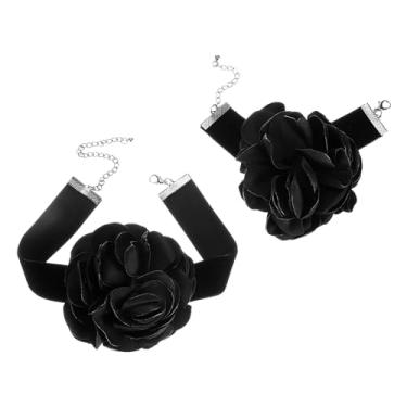 Imagem de PATIKIL Conjunto de colar de flores para mulheres, pulseira de gargantilha de veludo ajustável rosa, One Size, Algodão, Âmbar