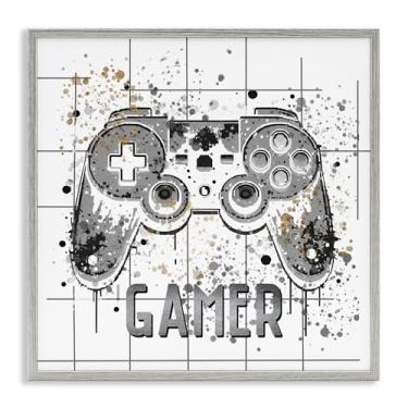 Imagem de Stupell Industries Gamer with Pixel Splatter Gray Framed Giclee Art, design por Kim Allen, 12 x 12