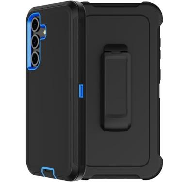 Imagem de RubCase Capa para Samsung Galaxy S25 FE com clipe para cinto, 2 protetores de tela, capa protetora resistente à prova de choque de grau militar resistente para Samsung Galaxy S25 FE (preto/azul)