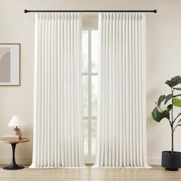 Imagem de Cortinas plissadas de 272 cm para sala de estar, cortinas plissadas extra longas do chão ao teto, cortinas plissadas com filtragem de luz, texturizadas naturais, espessas, semitransparentes, para