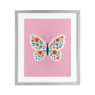 Imagem de Stupell Industries Estampa Emoldurada Boho Rosa Borboleta Cinza Emoldurada sob Vidro, Design por Jessica Beck, 40,6 x 33,5 cm