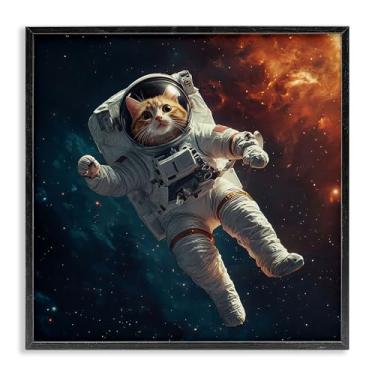 Imagem de Stupell Industries Arte giclée emoldurada branca do astronauta gato interestelar, design de Jim Baldwin, 43 x 43 cm