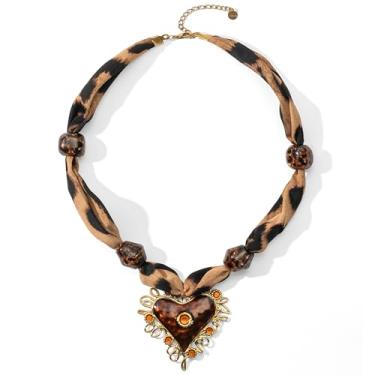 Imagem de Mixcbe Colar bandana feminino, colar dourado com pingente delicado com coração, cruz, pingentes de sol, cadeado mosquetão - Boho Beach Vintage Scarf Colares, normal, Seda, Sem Pedra Preciosa