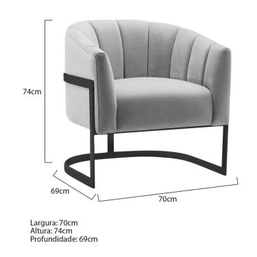 Imagem de Poltrona Decorativa Sala De Estar Recepção Mavie Base De Ferro Preto Linho - Doce Sonho Móveis Cor Cinza Claro