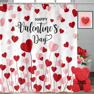 Imagem de Cortina de chuveiro para dia dos namorados, lindo conjunto de cortinas de chuveiro de tecido para o dia dos namorados, decoração de banheira com ganchos 169 x 180 cm