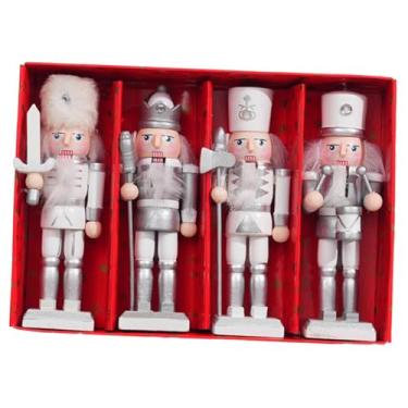 Imagem de UGPLM Conjunto de 4 Quebra-Nozes de Natal de Madeira Artesanais Decorativos para Presente de Boas-Vindas, Estatuetas de Natal Resistentes para Decoração de, Prata 12cm