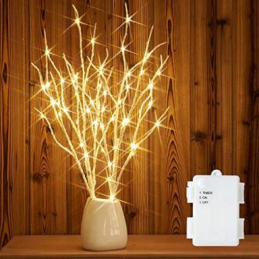 Imagem de Fudios Branca de Birch Branca Iluminada 18IN 70 LED Branco Quente com Bateria Temporizador Operada para Decoração de Festa de Natal