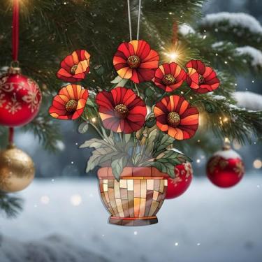 Imagem de Enfeites de Natal pendurados, decoração de férias, arte de enfeite de acrílico, decoração de interiores de carro, enfeite de árvore de Natal de flores para pendurar artesanato colecionáveis para