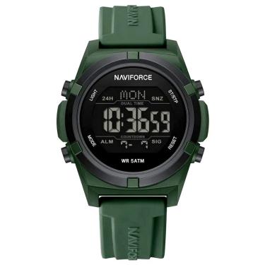 Imagem de Relógio Masculino Quartzo Esportivo 50m A Prova D´agua Lcd Dupla Exibição Verde