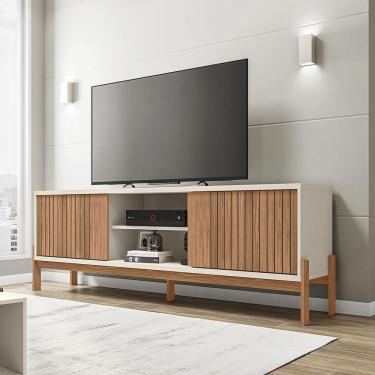 Imagem de Rack Tv 72 Pol 180cm Bancada Ripado Para Sala Kellem Freijó-off White C01 - D'rossi