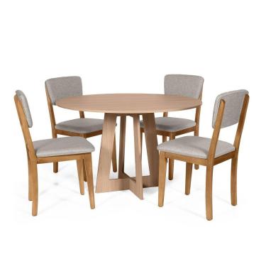 Imagem de Mesa De Jantar Redonda Montreal Jade Com 4 Cadeiras Estofadas Ella Cinza Claro