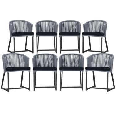 Imagem de 8 Cadeiras De Jantar área Noronha Preta E12 Trama Original Prata