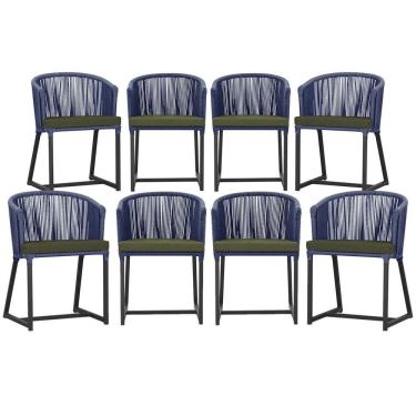 Imagem de 8 Cadeiras De Jantar área Noronha Preta E13 Trama Original Azul