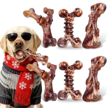 Imagem de Pacote com 6 brinquedos de mastigar de nylon resistente para cães médios e grandes, sabor de bacon, nylon puro para mastigadores agressivos, reduz o tédio, formas variadas para engajamento prolongado