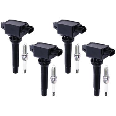 Imagem de YOMALL 4 peças de bobinas de ignição UF656 e 4 peças pacote de bobinas de ignição de irídio serve para 2012-2019 3, 2014-2020 6, 2016-2018 MX-5 Miata 2.0L 2.5L, P51B18100 peças de reposição do pacote