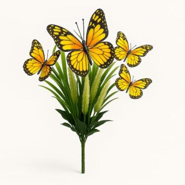 Imagem de Buquê Borboletas Colorida 40cm Floral Artificial Decoração (Amarelo)