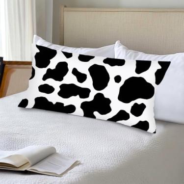 Imagem de Capas de almofada lombar com estampa de vaca 50 x 101 cm, capa de travesseiro de corpo longo ocidental para cama, preto e branco, estampa de couro bovino, fronha tamanho king size com fecho de