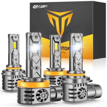 Imagem de FAHREN 9005 H11 Combo de lâmpadas, % mais brilhantes 2025 atualizado 1:1 tamanho H11/H9/H8 9005/HB3 faróis de neblina, sem polaridade fácil instalação, pacote com 4