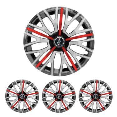 Imagem de Jogo Calota Aro 14 Triton Sport Black Silver Red Onix Prisma Corsa Celta Montana Agile Cobalt Meriva Spin Astra + Selo Resinado