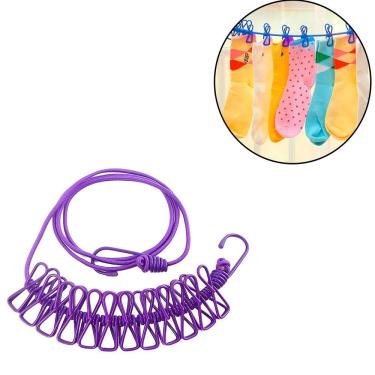 Imagem de Varal Corda Multifuncional 12 Pregadores De Metal Cor:roxo