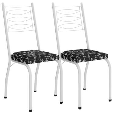 Imagem de Kit 2 Cadeiras Tubular Europa 262 Branco Assento Preto Flor Artef Preto Flor