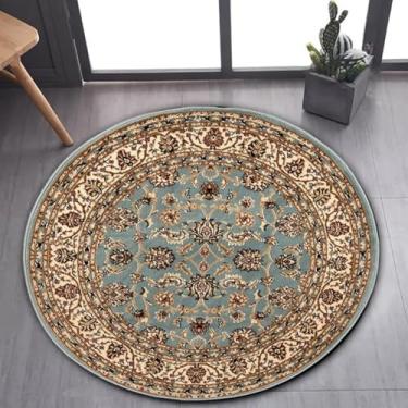 Imagem de Tapete de área estilo marroquino imitação caxemira redondo tapete doméstico para decoração de sala de estar e quarto tapete antiderrapante fácil de cuidar, padrão marrom verde, 100 cm