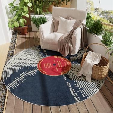 Imagem de Tapete redondo de disco de vinil de 1,5 m, tapete redondo antiderrapante para sala de estar, quarto, mesa de sala de jantar, tapetes circulares grandes, tapetes de círculo macio para decoração de casa