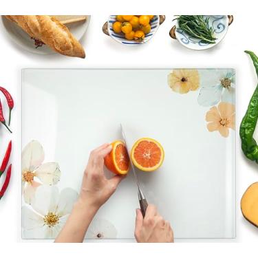 Imagem de Kitchenville Tábua de corte de vidro 51 x 40 cm: protetor de balcão de cozinha de vidro temperado - durável - resistente a arranhões, à prova de calor - Design 5 - design floral