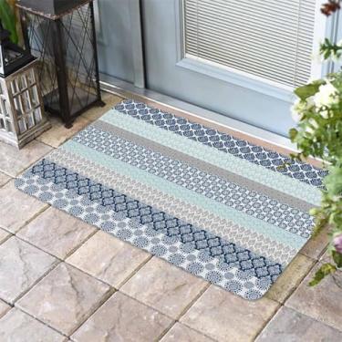 Imagem de Tapete de porta frontal com listras geométricas boêmias, entrada externa, antiderrapante, absorvente, capacho para ambientes internos e externos para varanda, decoração de casa, 41 x 61 cm