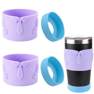Imagem de Capa para copo YETI Rambler 590 ml de aço inoxidável isolado a vácuo. Bota de silicone para YETI Rambler (porta-copos de silicone de 4 peças) (roxo/azul celeste, 590 g)