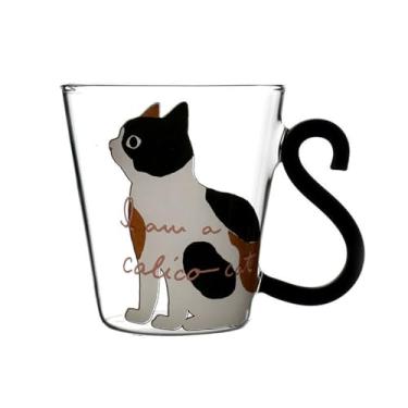 Imagem de Poranlem Caneca de gato fofa de vidro borossilicato alto design de impressão animal copo de cozinha e jantar para bebidas quentes e frias, um presente para entusiastas de gatos (branca)