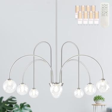 Imagem de Bagood Lustre Sputnik de níquel com 8 luzes globo pendente lustre moderno de 98 cm com globo de vidro transparente, luminária regulável para quarto, cozinha, sala de estar (lâmpada G9 e controle