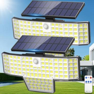 Imagem de Adewalk Luzes solares externas, holofote de parede de LED 448, luzes de rua solares à prova d'água 620LM IP65 com sensor de movimento e controle remoto para iluminação do crepúsculo ao amanhecer