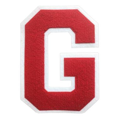 Imagem de 1 PÇ Patch de letra de chenille vermelho de 16,5 cm com borda branca – Remendos do alfabeto para roupas, jaquetas, mochilas, chapéus para decoração personalizada, nome personalizado e artesanato. (G)