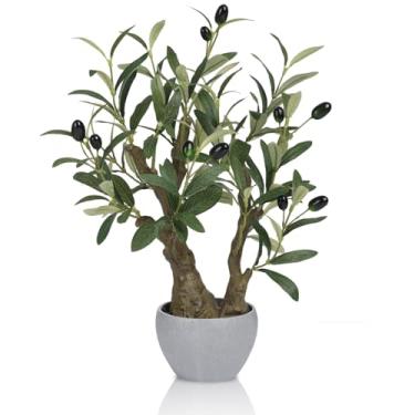 Imagem de TOARTi Vaso de oliveira artificial com vaso de pedra, bonsai japonês de 47 cm de altura, plantas falsas, planta de mesa, decoração realista para casa, quarto, banheiro, escritório