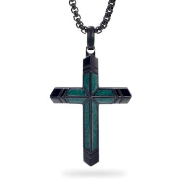 Imagem de GTMJ Colar de cruz para homens com ametista/ônix preto/versículo bíblico/turquesa/meteorito/lápis-lazúli colar com pingente de etiqueta de cachorro para homens e mulheres com corrente de caixa de aço