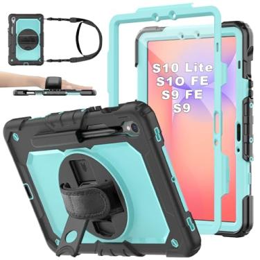 Imagem de BASE MALL Capa para tablet Samsung Galaxy Tab S10 Lite / S10 FE/ S9 FE 5G/S9 11 polegadas, capa protetora à prova de choque com protetor de tela, suporte para caneta, suporte giratório de 360° e alça