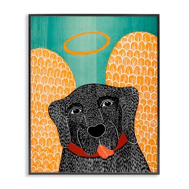 Imagem de Stupell Industries Anjo de cachorro com asas amarelas arte giclée emoldurada branca, design de Stephen Huneck, 14 x 11