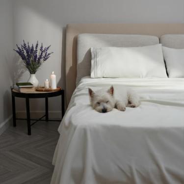 Imagem de Mon Chateau Jogo de lençol Queen, 4 peças de microfibra cinza médio com acabamento sutil de 3 linhas bordadas, inclui elástico, plano e 2 fronhas para elegância diária