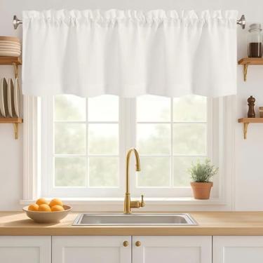 Imagem de Ebesto Saia de janela marfim de 45,7 cm de comprimento, cortina de janela pequena texturizada de serapilheira de linho falso, sanefa de bolso duplo com filtro de luz para cozinha, banheiro, sala de