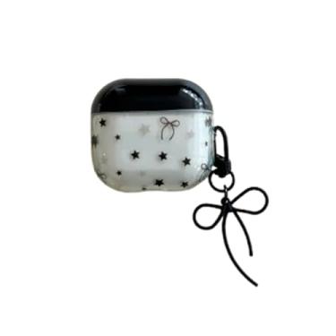Imagem de GUAYQAT Linda capa de fone de ouvido para Airpods 4, linda estampa de laços de estrelas, capa protetora de fone de ouvido para Airpods 4ª geração com chaveiro para meninas e mulheres (estrelas)