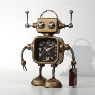 Imagem de AYRELY Relógio de mesa robô vintage, estatueta Steampunk de ferro feito à mão para casa, escritório, quarto, decoração de prateleira, movimento de quartzo silencioso, alimentado por bateria (AA não