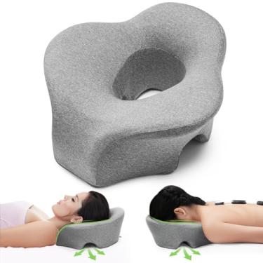 Imagem de WOGAHEV Travesseiro de massagem virado para baixo, apoio de cabeça para cama, dois orifícios de escapamento com espuma viscoelástica BBL almofada de massagem para equipamento de mesa de massagem