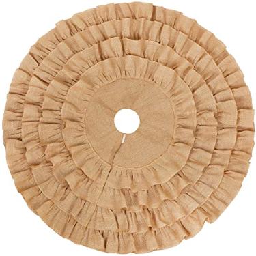 Imagem de Saia de árvore de Natal de estopa de outono boho acabamento com babados gola de árvore de Natal de linho decoração de saia de árvore de Natal rústica para casa de fazenda Ação de Graças inverno suprimentos de festa de Natal (castanho, 119 cm)