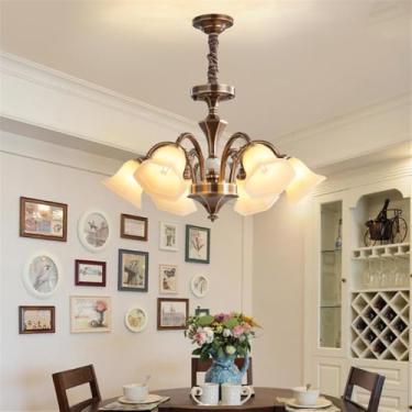 Imagem de Lustre americano de latão com LED, estilo europeu, luxuoso, para sala de estar, restaurante, quarto, villa, hotel, loja de roupas (F 6 lâmpadas)